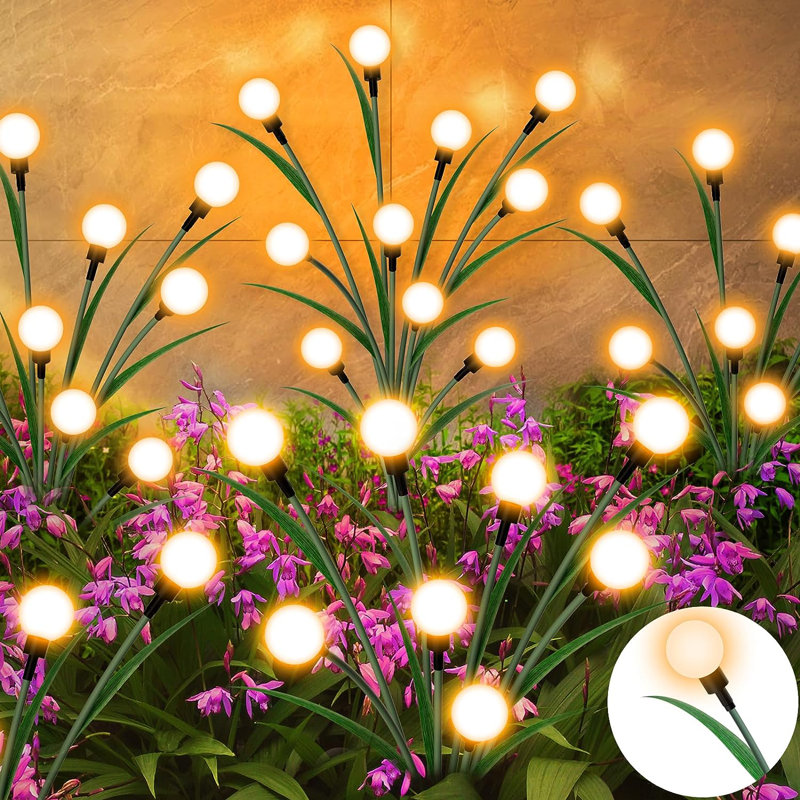 2Pack Solar Outdoor Decoration Light Solar Garden Lights 2 Lighting Modes Waterproof Firefly Lights with Artificial Green Leaves Branches 16 LED